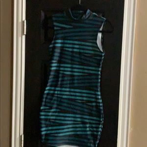 Blackmilk Teal/black striped bodycon dress